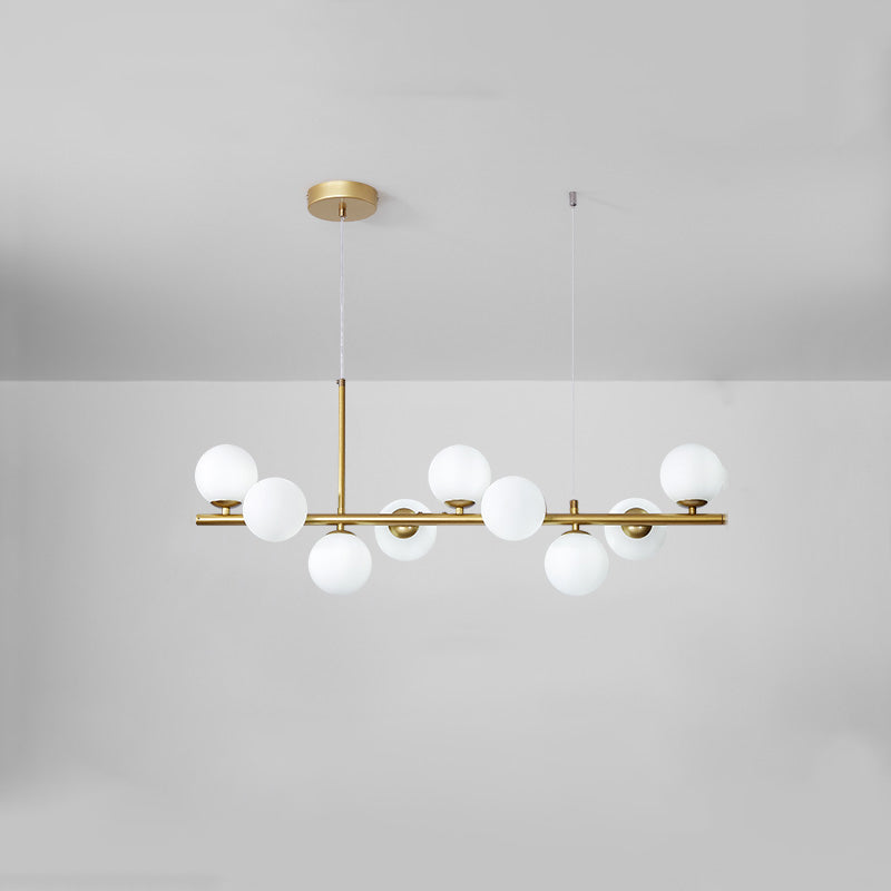Modern Metal Island Lights Multi-Head Restaurant Hanging Pendant Lamps with Glass Shade