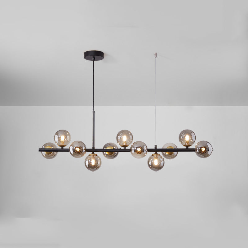 Modern Metal Island Lights Multi-Head Restaurant Hanging Pendant Lamps with Glass Shade