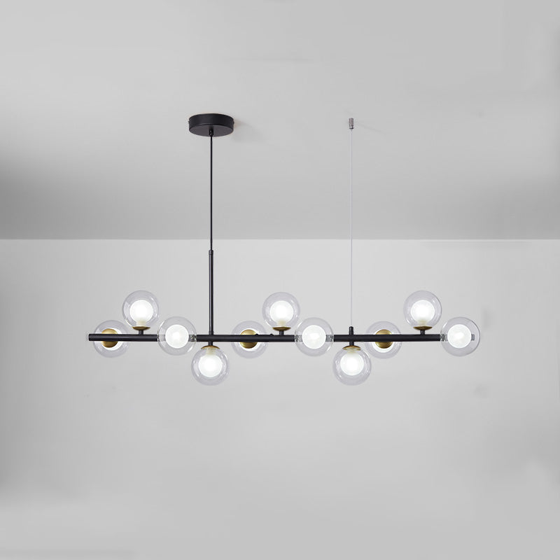 Modern Metal Island Lights Multi-Head Restaurant Hanging Pendant Lamps with Glass Shade
