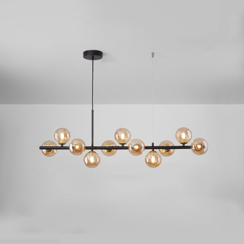 Modern Metal Island Lights Multi-Head Restaurant Hanging Pendant Lamps with Glass Shade