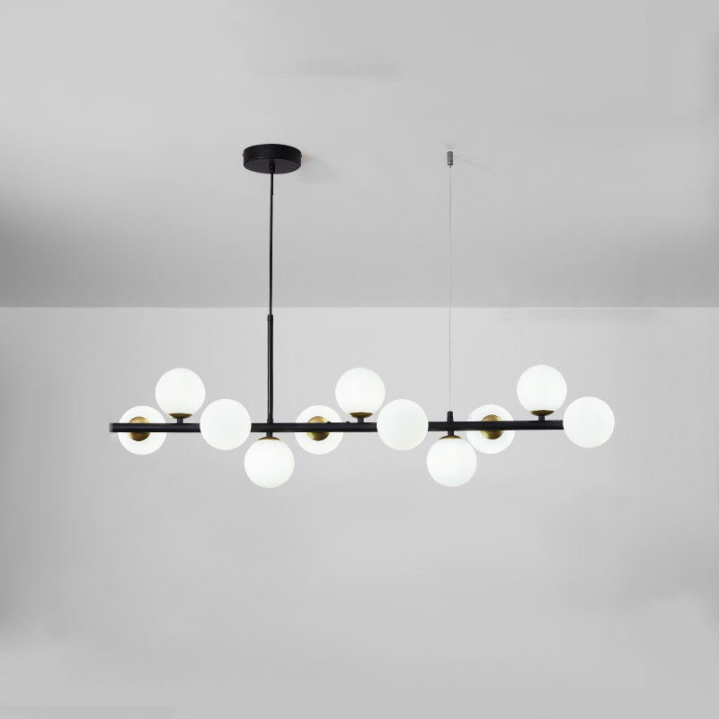 Modern Metal Island Lights Multi-Head Restaurant Hanging Pendant Lamps with Glass Shade