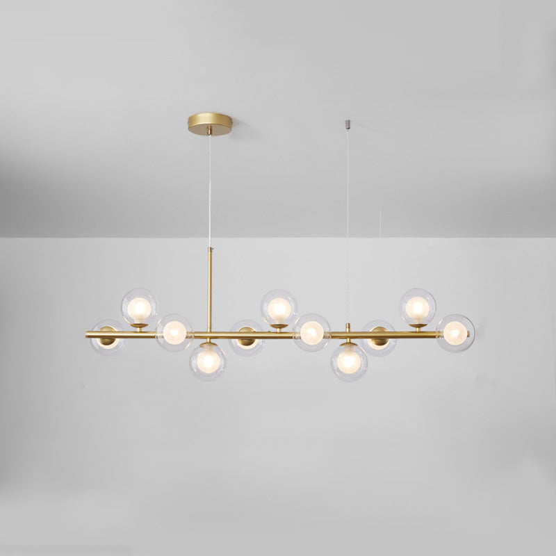 Modern Metal Island Lights Multi-Head Restaurant Hanging Pendant Lamps with Glass Shade