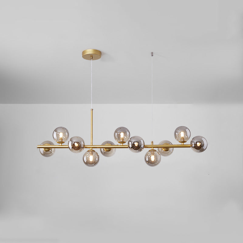 Modern Metal Island Lights Multi-Head Restaurant Hanging Pendant Lamps with Glass Shade