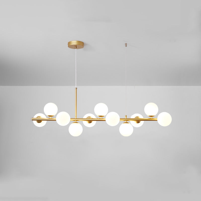 Modern Metal Island Lights Multi-Head Restaurant Hanging Pendant Lamps with Glass Shade
