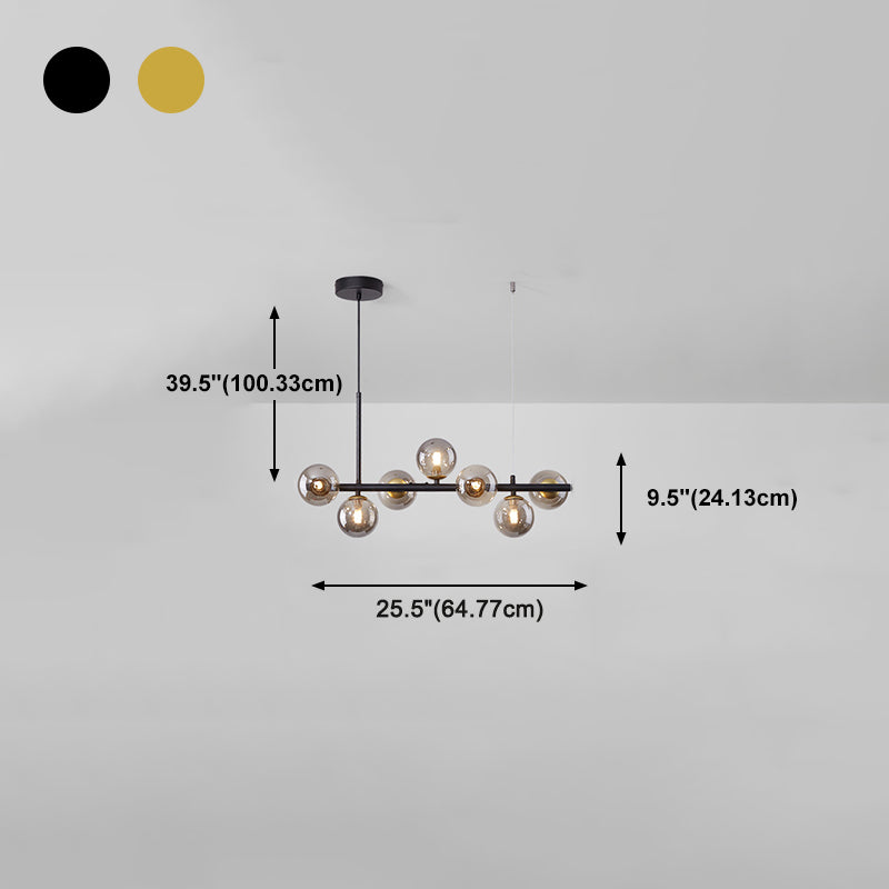 Modern Metal Island Lights Multi-Head Restaurant Hanging Pendant Lamps with Glass Shade