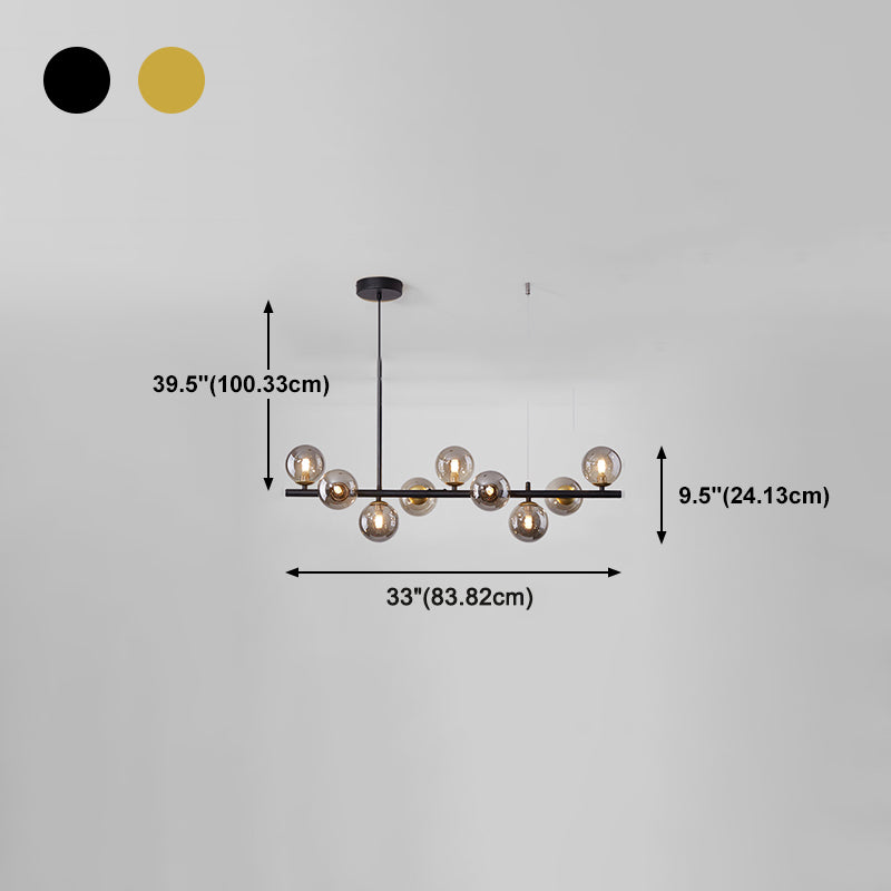 Modern Metal Island Lights Multi-Head Restaurant Hanging Pendant Lamps with Glass Shade