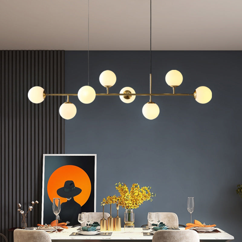 Modern Copper Island Lights Multi-Head Restaurant Hanging Pendant Lamps with Glass Shade
