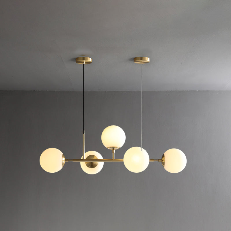 Modern Copper Island Lights Multi-Head Restaurant Hanging Pendant Lamps with Glass Shade