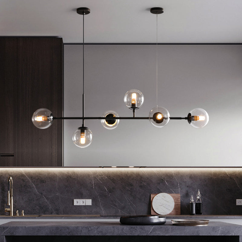 Modern Copper Island Lights Multi-Head Restaurant Hanging Pendant Lamps with Glass Shade