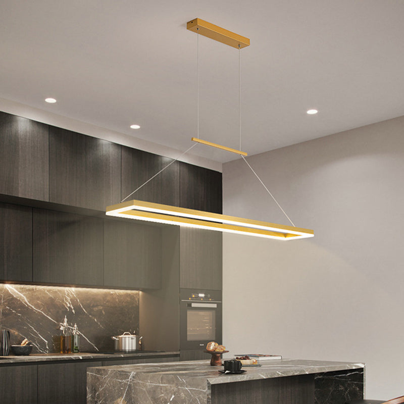 Minimalist Dining Room Island Lamp Aluminum Rectangular LED Pendant Light Fixture