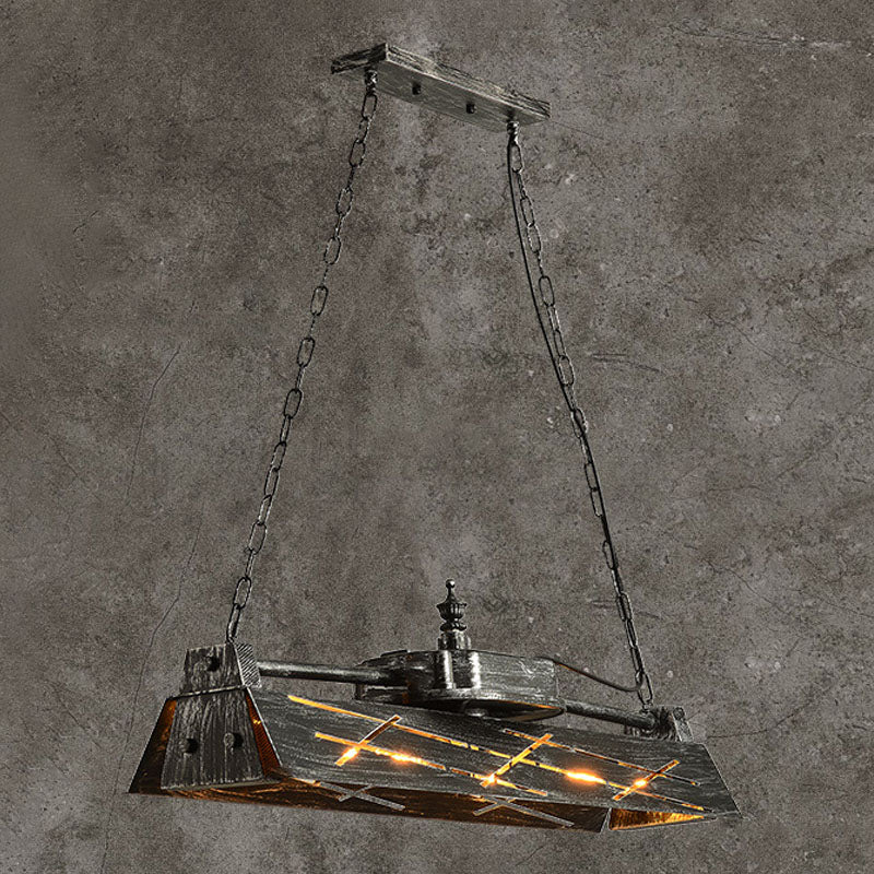 Industrial Steam Train Shaped Island Lamp 4-Bulb Wrought Iron Pendant Light