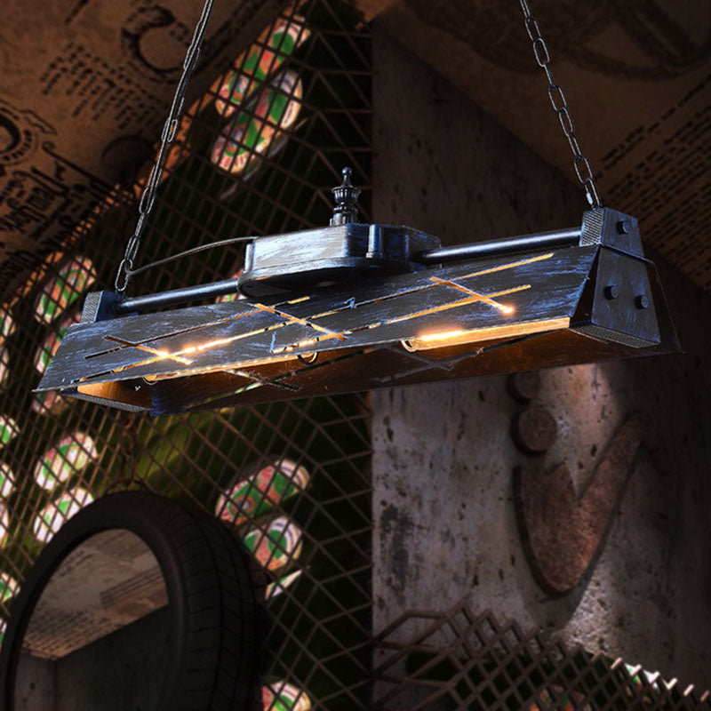 Industrial Steam Train Shaped Island Lamp 4-Bulb Wrought Iron Pendant Light