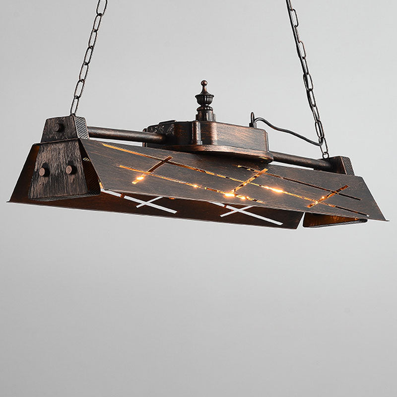 Industrial Steam Train Shaped Island Lamp 4-Bulb Wrought Iron Pendant Light