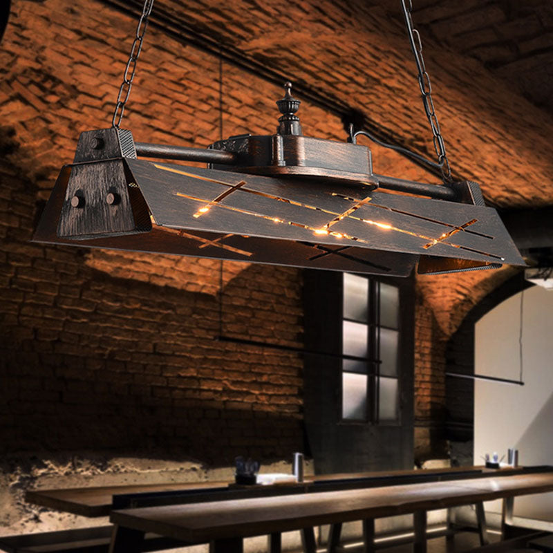 Industrial Steam Train Shaped Island Lamp 4-Bulb Wrought Iron Pendant Light