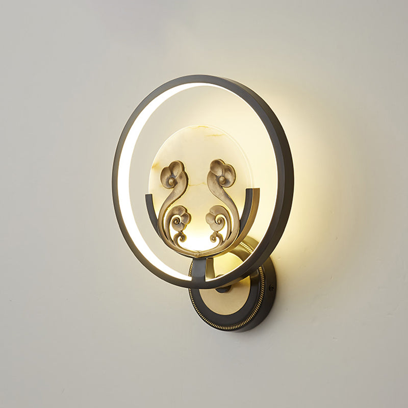 New Chinese Style Jade Wall Light Circle Shape Wall Lamp with Acrylic Shade for Bedroom