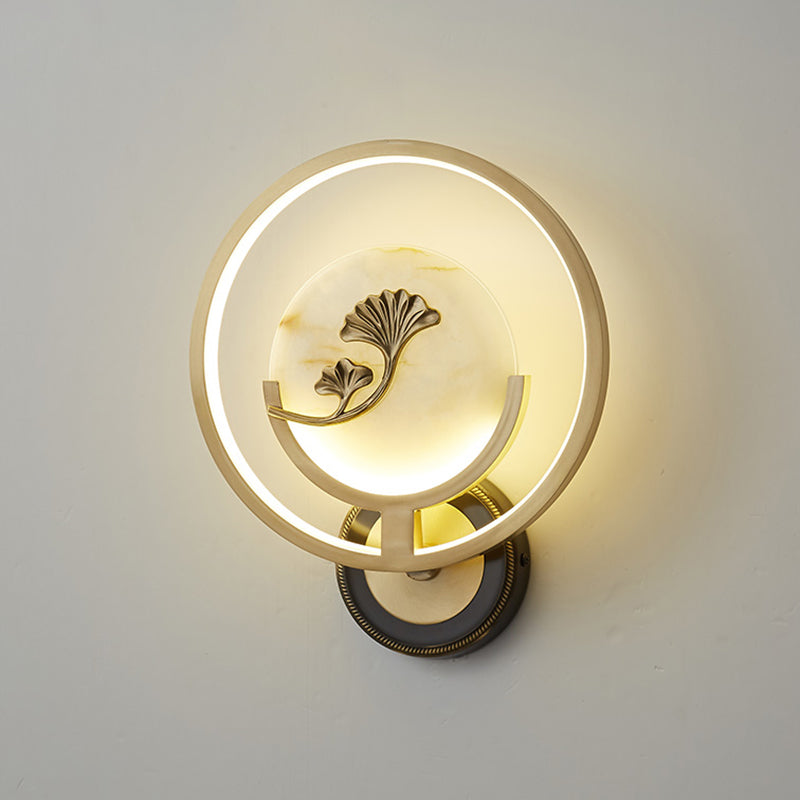 New Chinese Style Jade Wall Light Circle Shape Wall Lamp with Acrylic Shade for Bedroom