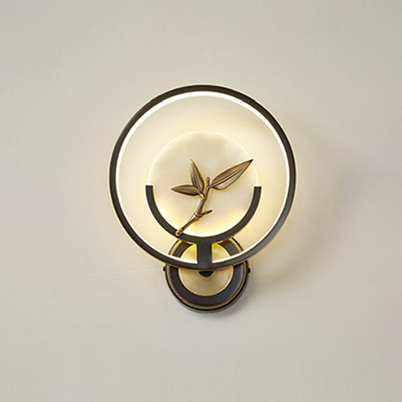 New Chinese Style Jade Wall Light Circle Shape Wall Lamp with Acrylic Shade for Bedroom