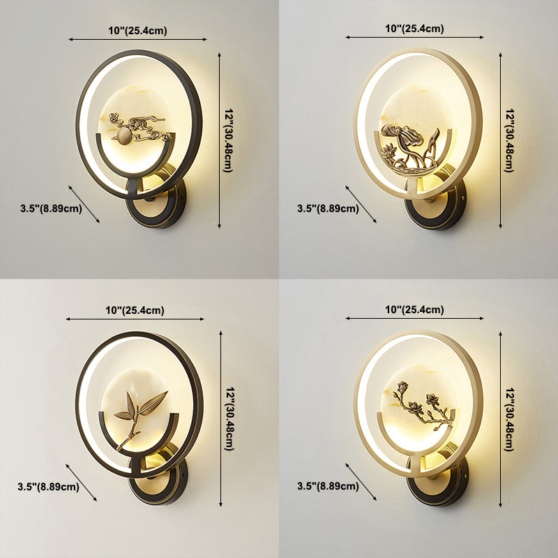 New Chinese Style Jade Wall Light Circle Shape Wall Lamp with Acrylic Shade for Bedroom