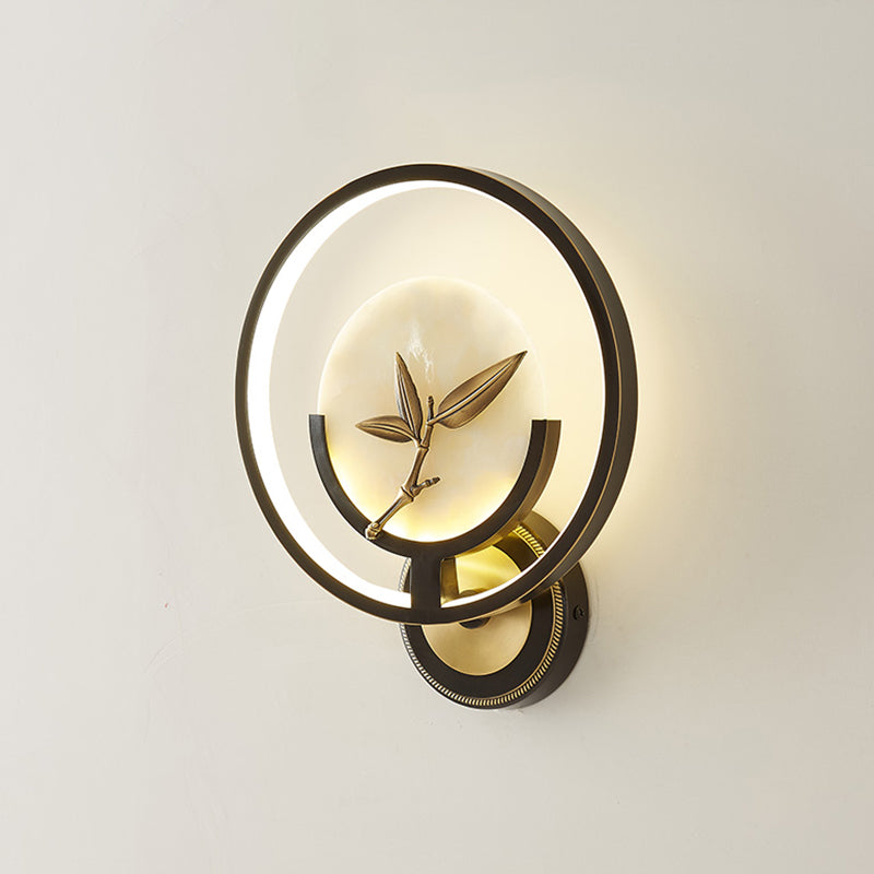 New Chinese Style Jade Wall Light Circle Shape Wall Lamp with Acrylic Shade for Bedroom