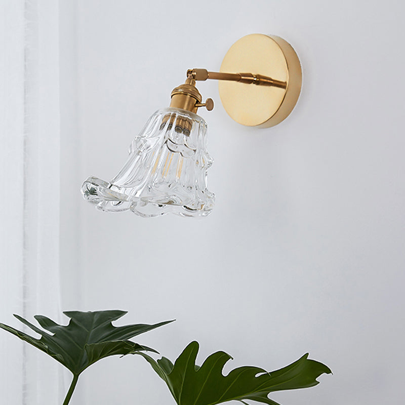 Nordic Brass Wall Light Geometric 1 Light Wall Sconce with Glass for Living Room