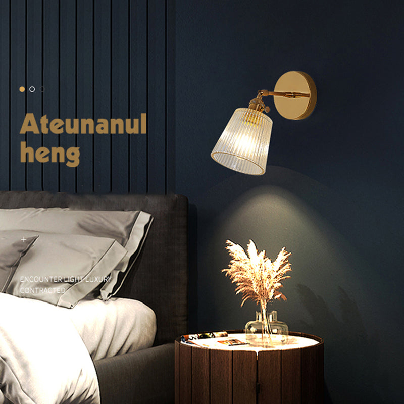 Nordic Brass Wall Light Geometric 1 Light Wall Sconce with Glass for Living Room