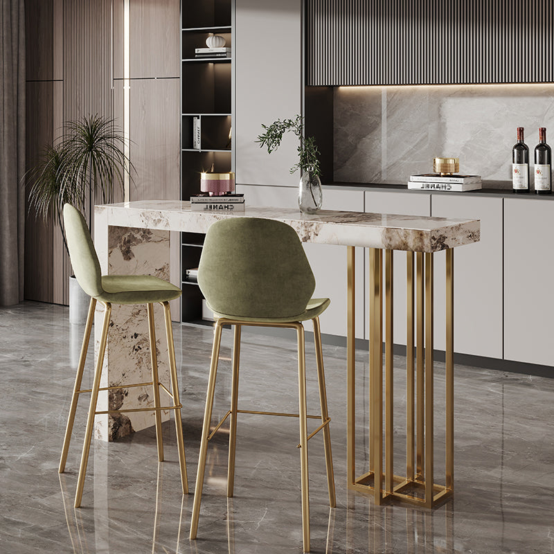 Indoor Double Pedestal Bar Height Table Contemporary Stone Rectangle Pub Table
