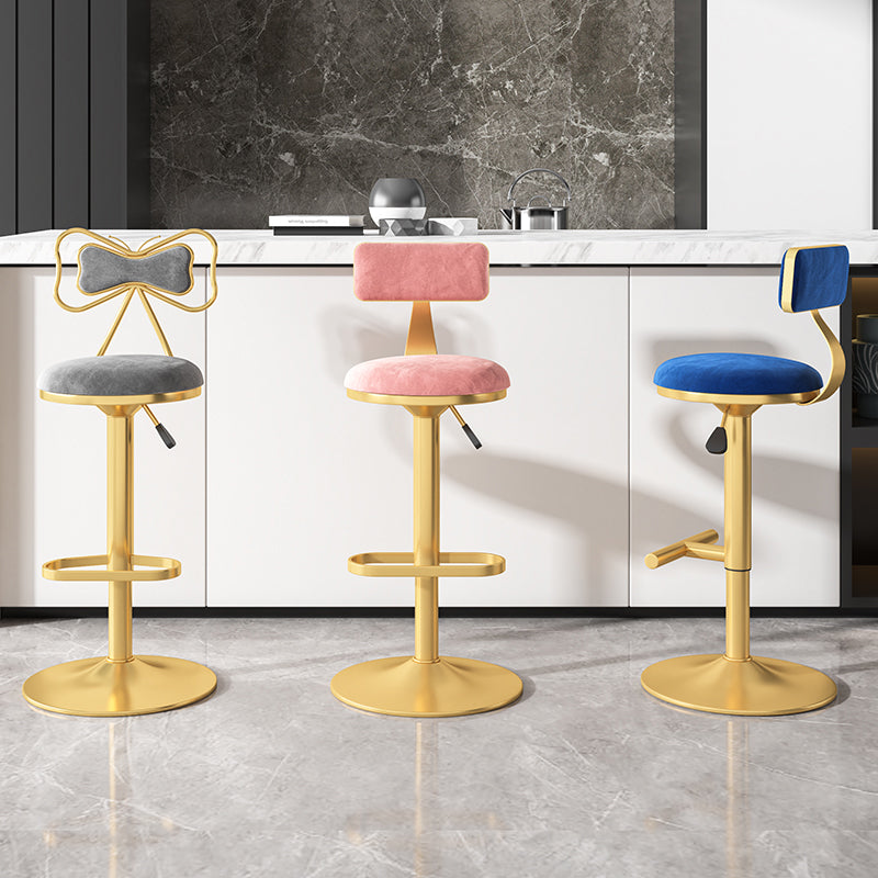 Glam Rotatable Backrest Counter Stool Steel Kitchen Bar Stool with Cushion and Pedal
