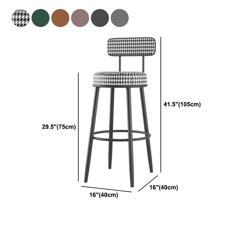 Modern Backrest Armless Counter Stool Iron Cafe Bar Stool with Cushion and Pedal