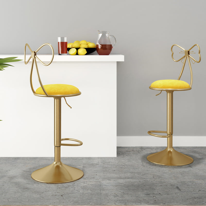Glam Liftable Backrest Counter Stool Iron Kitchen Bar Stool with Velvet Cushion and Pedal