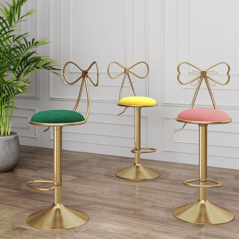 Glam Liftable Backrest Counter Stool Iron Kitchen Bar Stool with Velvet Cushion and Pedal