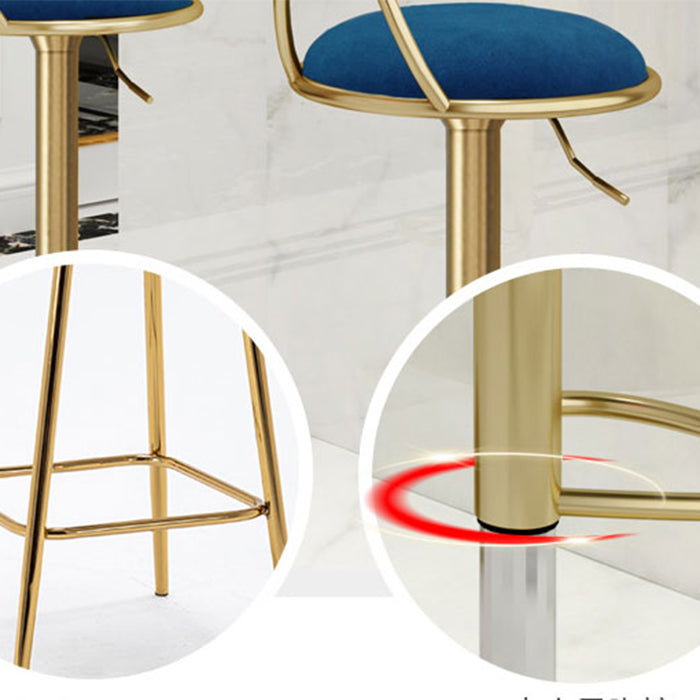 Glam Liftable Backrest Counter Stool Iron Kitchen Bar Stool with Velvet Cushion and Pedal