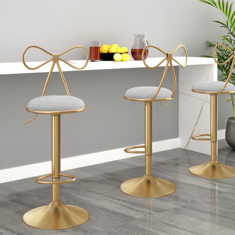 Glam Liftable Backrest Counter Stool Iron Kitchen Bar Stool with Velvet Cushion and Pedal