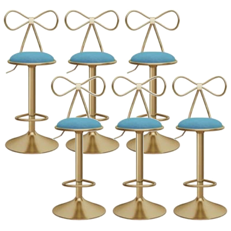 Glam Liftable Backrest Counter Stool Iron Kitchen Bar Stool with Velvet Cushion and Pedal