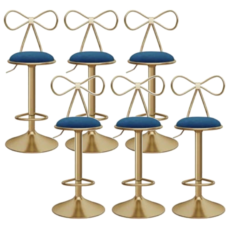 Glam Liftable Backrest Counter Stool Iron Kitchen Bar Stool with Velvet Cushion and Pedal
