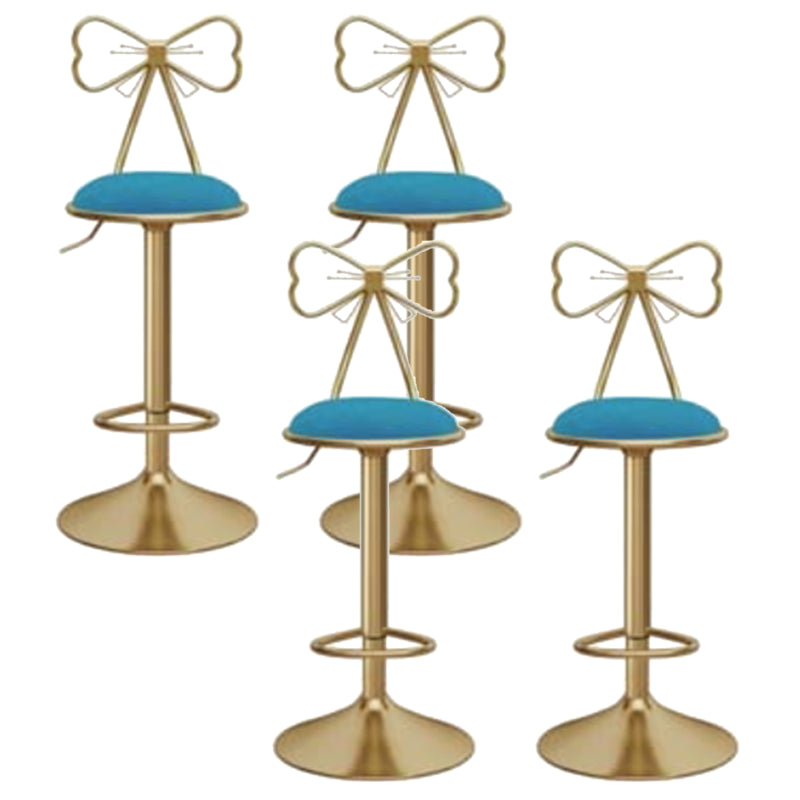 Glam Liftable Backrest Counter Stool Iron Kitchen Bar Stool with Velvet Cushion and Pedal