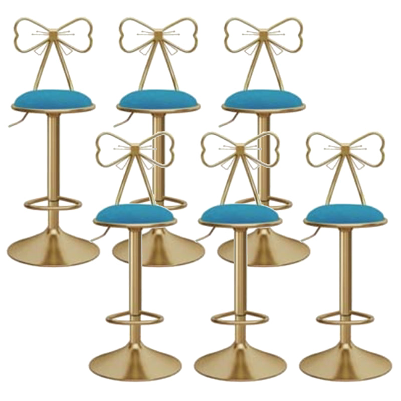 Glam Liftable Backrest Counter Stool Iron Kitchen Bar Stool with Velvet Cushion and Pedal
