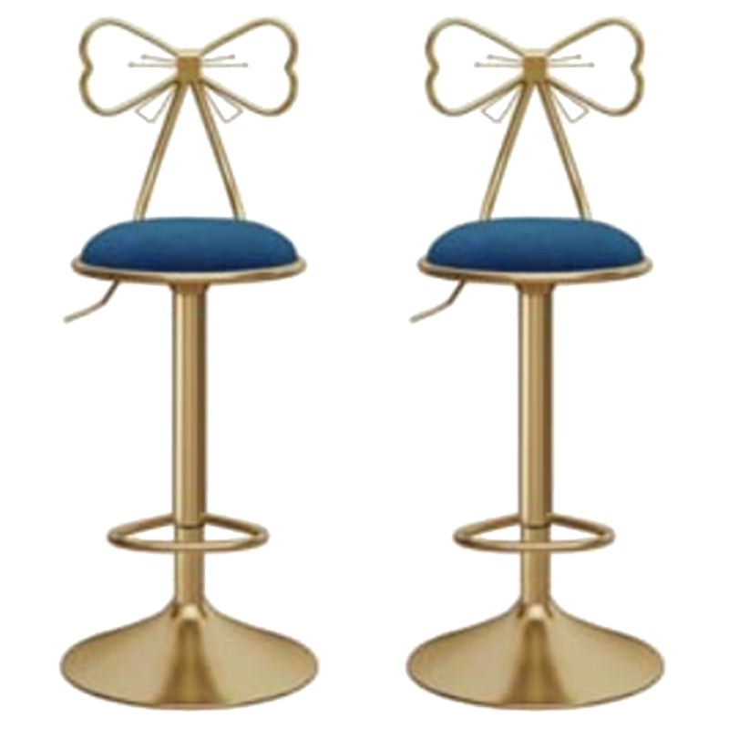 Glam Liftable Backrest Counter Stool Iron Kitchen Bar Stool with Velvet Cushion and Pedal