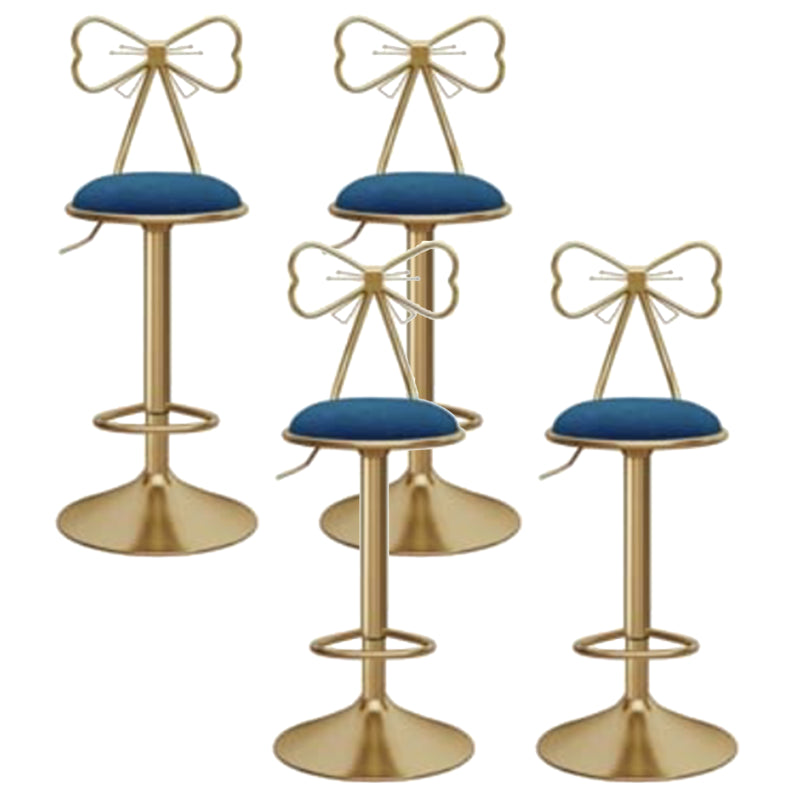 Glam Liftable Backrest Counter Stool Iron Kitchen Bar Stool with Velvet Cushion and Pedal