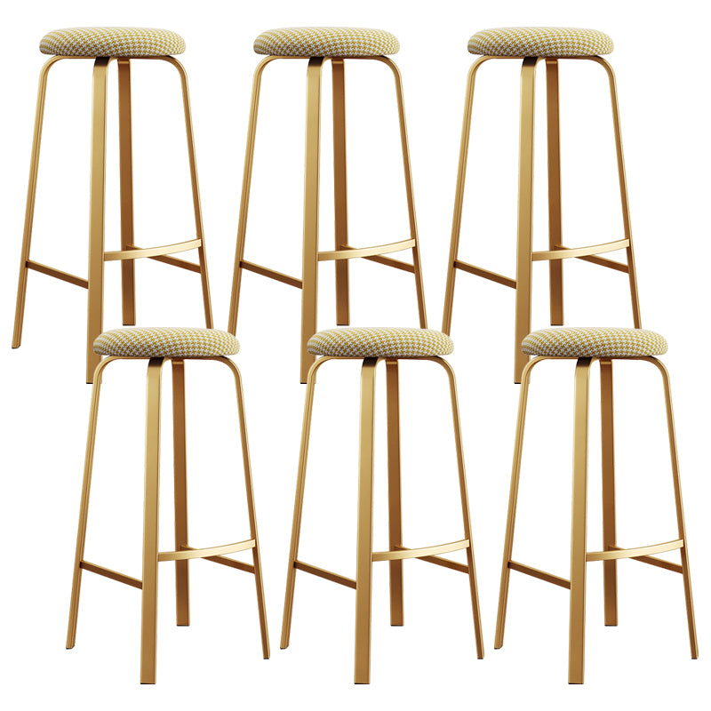 Nordic Armless Backless Counter Stool Iron Cafe Bar Stool with Cushion and Pedal