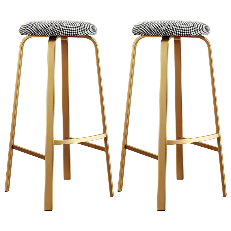 Nordic Armless Backless Counter Stool Iron Cafe Bar Stool with Cushion and Pedal