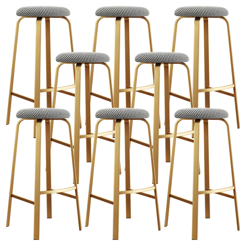 Nordic Armless Backless Counter Stool Iron Cafe Bar Stool with Cushion and Pedal