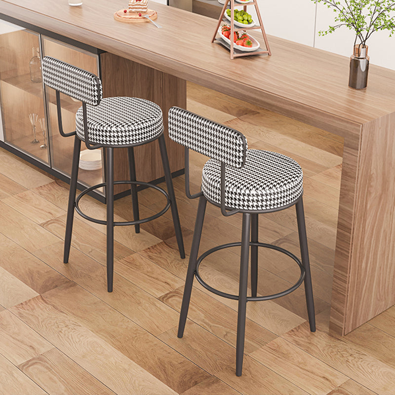 Modern Armless Backrest Counter Stool Iron Dessert Shop Bar Stool with Cushion and Pedal