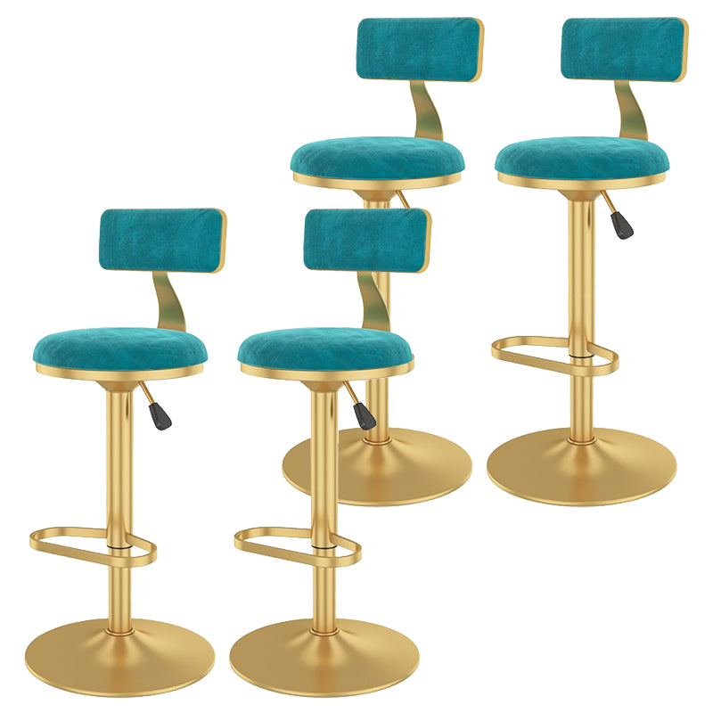Glam Liftable Backrest Counter Stool Iron Cafe Bar Stool with Velvet Cushion and Pedal