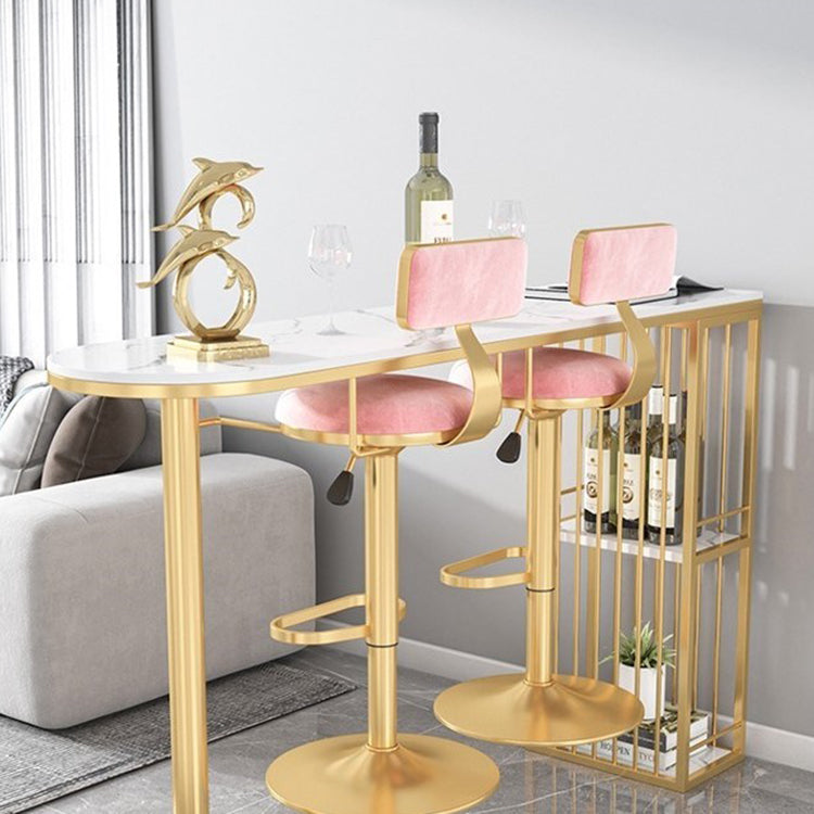 Glam Liftable Backrest Counter Stool Iron Cafe Bar Stool with Velvet Cushion and Pedal