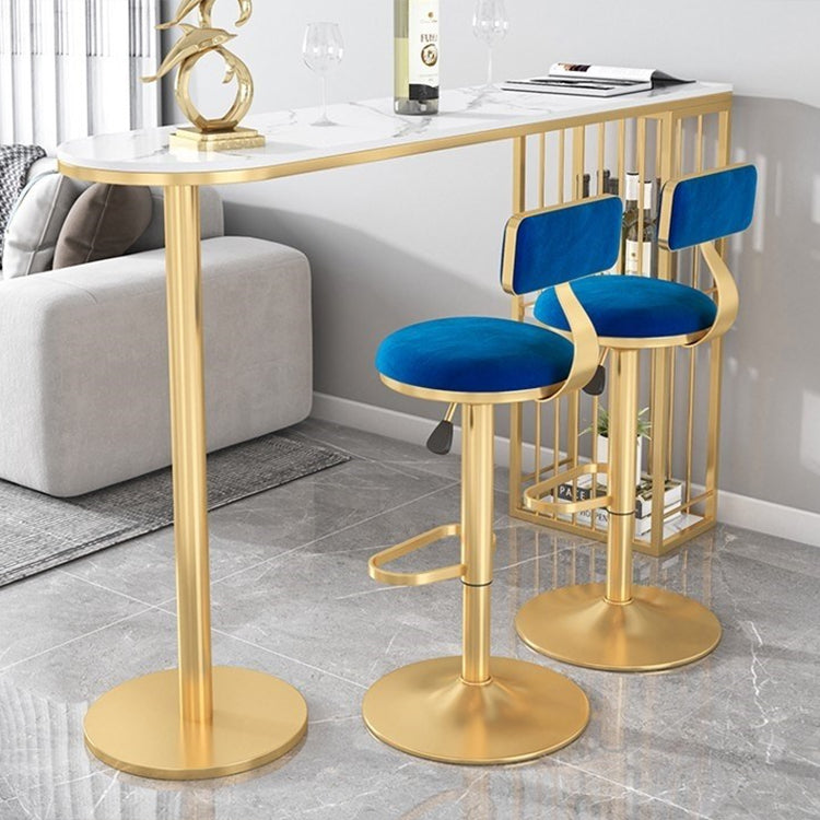 Glam Liftable Backrest Counter Stool Iron Cafe Bar Stool with Velvet Cushion and Pedal