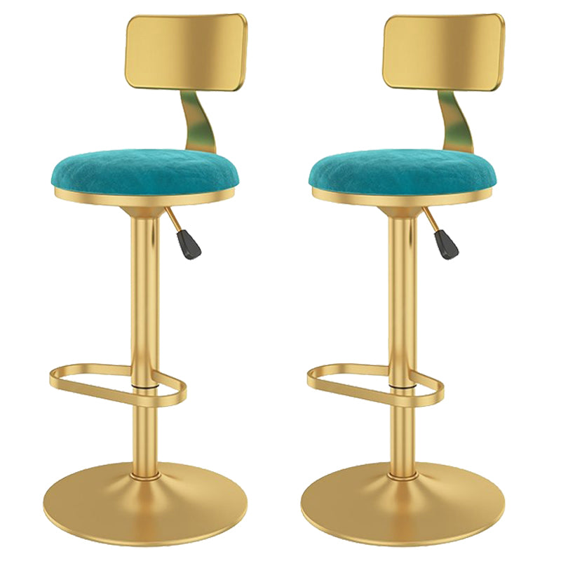 Glam Liftable Backrest Counter Stool Iron Cafe Bar Stool with Velvet Cushion and Pedal