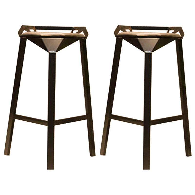 Nordic Armless Backrest Counter Stool Iron Cafe Bar Stool with Leather Cushion