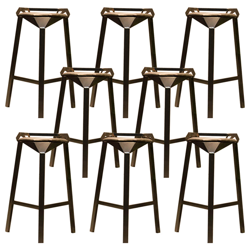 Nordic Armless Backrest Counter Stool Iron Cafe Bar Stool with Leather Cushion