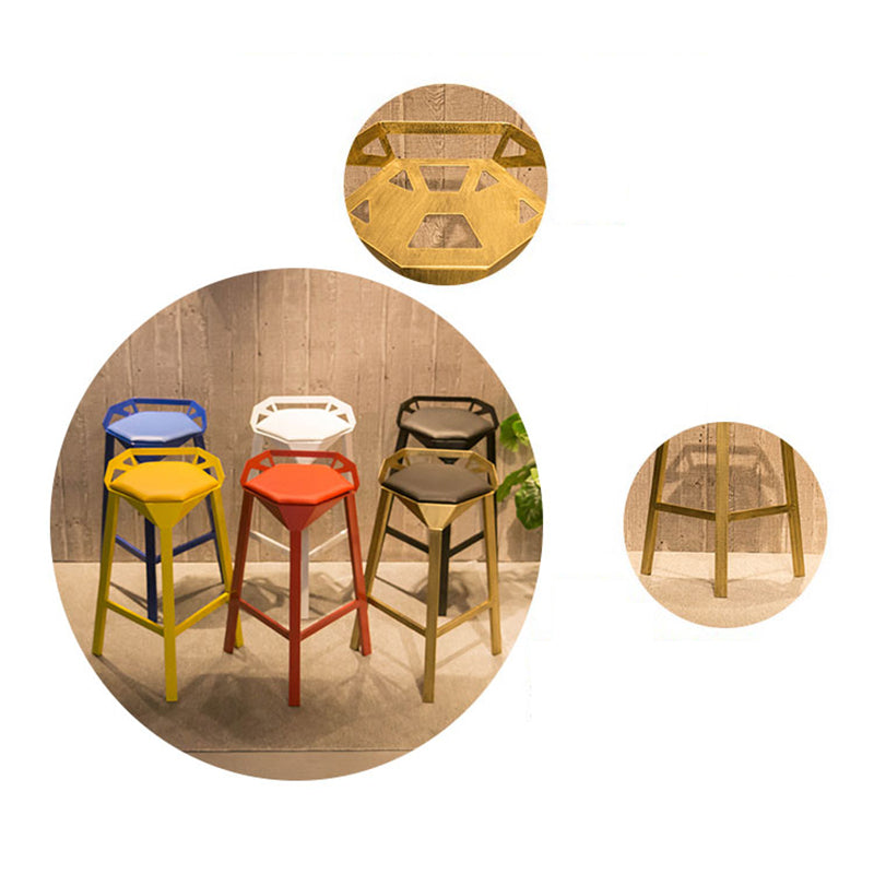 Nordic Armless Backrest Counter Stool Iron Cafe Bar Stool with Leather Cushion