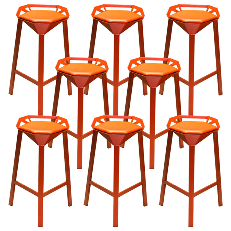 Nordic Armless Backrest Counter Stool Iron Cafe Bar Stool with Leather Cushion